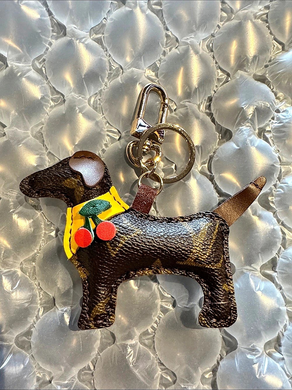 Upcycled Louis Vuitton Dog Keychain in Brown & Yellow New